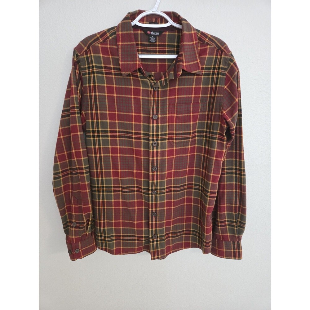Sherpa Adventure Gear Red & Yellow Plaid Flannel Button Up Shirt Size M